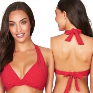 Sea Level Riviera Rib B-DD Cup Halter Bikini Top - Red